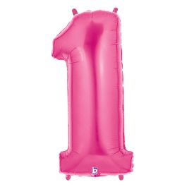 Pink Number 1 Foil Balloon - 34 Inch First Birthday - Image 1