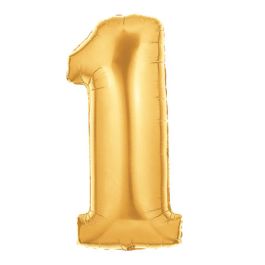 Gold Number 1 Foil Balloon - First Birthday Milestone - Image 1