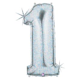 Number 1 Holographic Foil Balloon - 34 Inch First Birthday - Image 1