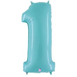Pastel Blue Number 1 Foil Balloon - 34 Inch First Birthday - Image 1