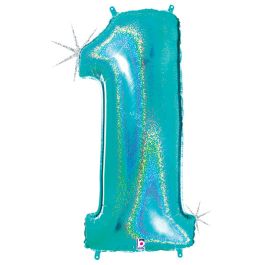 Blue Glitter Number 1 Foil Balloon 34 Inch - Image 1