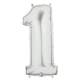 Silver Number 1 Foil Balloon - Large Shape Birthday Decor - Image 1