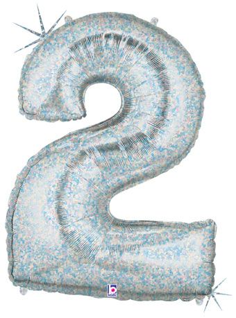Number 2 Holographic Balloon 34" - Party Supplies - Image 1