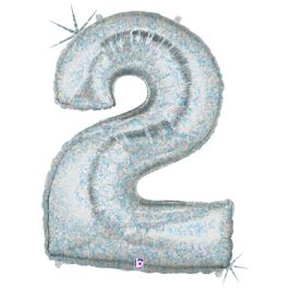 Number 2 Holographic Foil Balloon - Large Number Shape - Image 1