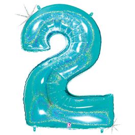 Robin's Egg Glitter Number 2 Balloon 34 Inch - Image 1