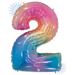 Number 2 Foil Balloon 34 Inch - Opal Holographic - Image 1