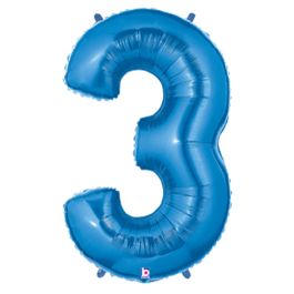 Blue Number 3 Foil Balloon - Large Shape Birthday - Image 1