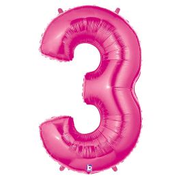Pink Number 3 Foil Balloon 34 Inch - Image 1