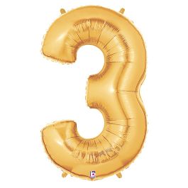 Gold Number 3 Foil Balloon - Milestone Birthday Decor - Image 1