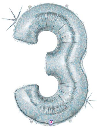 Holographic Number 3 Balloon 34" - Birthday Party - Image 1