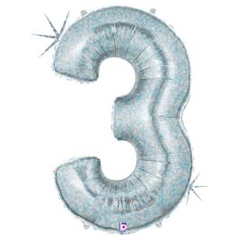 Holographic Number 3 Balloon 34 Inch Foil Birthday - Image 1