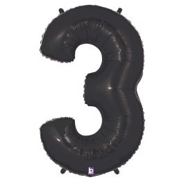 Black Number 3 Foil Balloon Large Shaped - Single Unit - Image 1