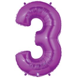 Purple Number 3 Foil Balloon 34 Inch - Image 1