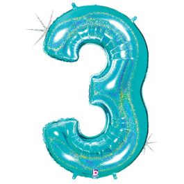 Blue Glitter Number 3 Foil Balloon - Large Display - Image 1