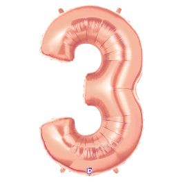 Rose Gold Number 3 Foil Balloon - Large Shaped Birthday Decor - Image 1