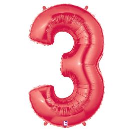Red Number 3 Foil Balloon - Birthday Decoration - Image 1