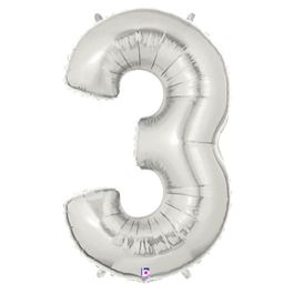 Silver Number 3 Foil Balloon 34 Inch - Image 1
