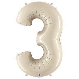 White Number 3 Foil Balloon - 34 Inch Birthday Decoration - Image 1