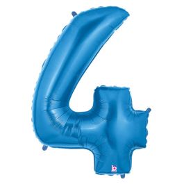Blue Number 4 Large Foil Balloon - Birthday Decoration - Image 1
