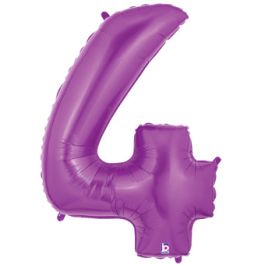 Purple Number 4 Foil Balloon 34 Inch - Birthday Decor - Image 1