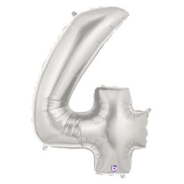 Number 4 Silver Foil Balloon 34 Inch - Milestone Party Decor - Image 1