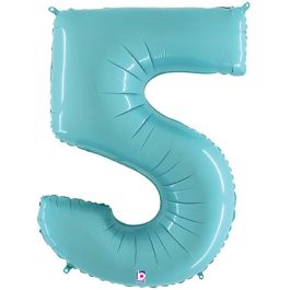 Pastel Blue Number 5 Foil Balloon - 34 Inch - Image 1
