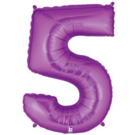 Purple Number 5 Foil Balloon - Large Shaped Birthday Decor - Image 1