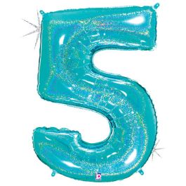 Robin's Egg Glitter Number 5 Balloon 34 Inch - Image 1