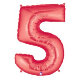 Red Number 5 Foil Balloon - Large Shape Birthday Decor - Image 1