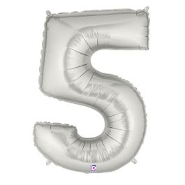 Silver Number 5 Foil Balloon | Large Shape Milestone Decoration - Image 1