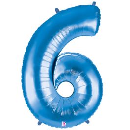 Blue Foil Number 6 Balloon - Large Milestone Decor - Image 1