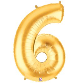 Gold Number 6 Foil Balloon - Large Shape for Birthday Party - Image 1