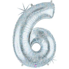 Number 6 Holographic Foil Balloon - Birthday Decoration - Image 1