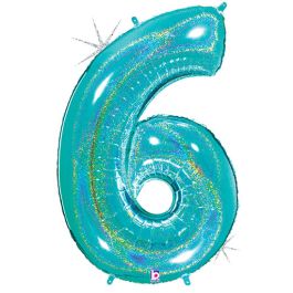 Robin's Egg Glitter Number 6 Foil Balloon 34 Inch - Image 1