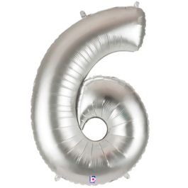 Silver Foil Number 6 Balloon - Large Shape Birthday Decor - Image 1
