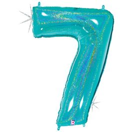 Number 7 Foil Balloon 34 Inch Robin's Egg Glitter - Image 1