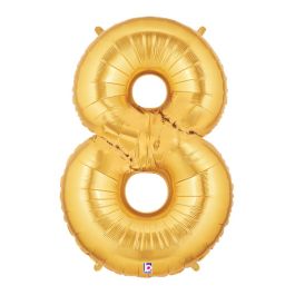 Gold Number 8 Foil Balloon - Large Shape Birthday Decor - Image 1