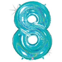 Blue Number 8 Balloon 34 Inch Glitter Foil - Image 1