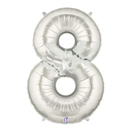 Silver Number 8 Foil Balloon - Large Milestone Shape - Image 1