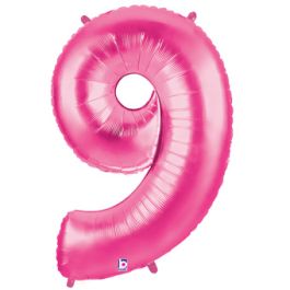 Pink Number 9 Foil Balloon - 34 Inch Milestone Decoration - Image 1