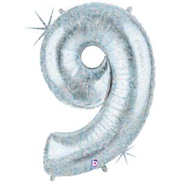 Holographic Number 9 Foil Balloon - Large Shape Birthday Decor - Image 1