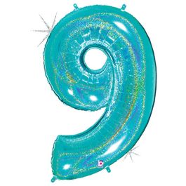 Robin's Egg Glitter Number 9 Foil Balloon 34 Inch - Image 1