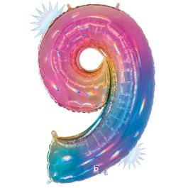 Opal Iridescent Number 9 Foil Balloon - Birthday Decoration - Image 1