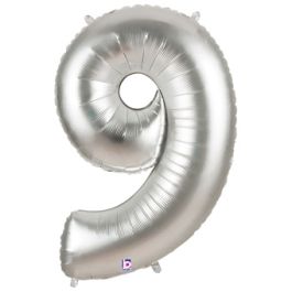 Silver Foil Balloon Number 9 - Large Birthday Milestone Decor - Image 1