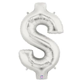 Dollar Sign Balloon 34 Inch Silver Foil - Celebration Decor - Image 1