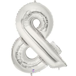 Silver Ampersand (&) Foil Balloon 34 Inch Large Shape - Image 1