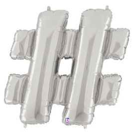 Silver Hashtag Balloon 34 Inch Foil - Large Shape - Image 1