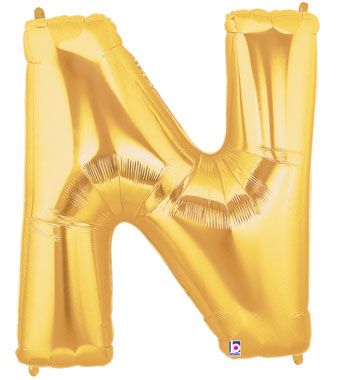 Gold Letter N Foil Balloon 34 Inch Large Shape - Image 1
