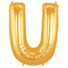 Gold Letter U Foil Balloon 34 Inch - Large Shaped Decoration - Image 1