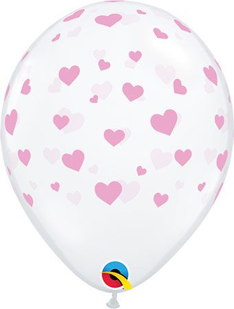Heart Balloon 11" Clear with Pink Hearts - Party Supplies - Image 1